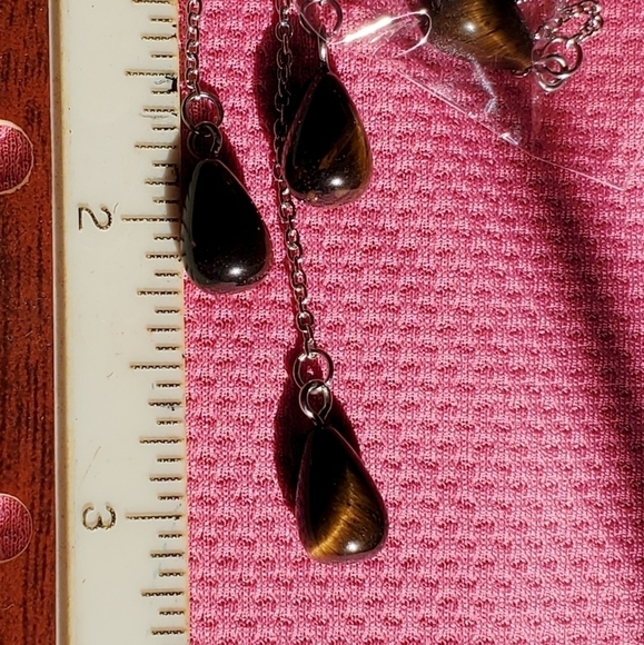 Natural Unenhanced South African Tiger's Eye Rain Cloud Chandler Earrings - Picture 4 of 7
